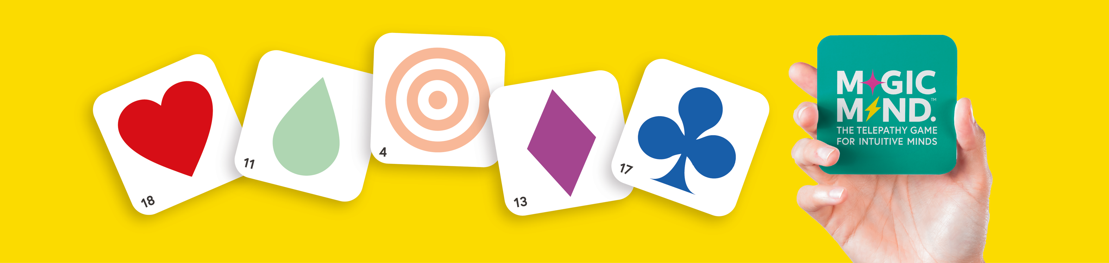 Colorful telepathy card game with modern ESP symbols based on traditional Zener cards
